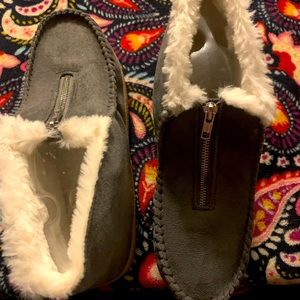 Grey lined house slippers
